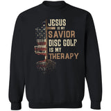 Cross short, US flag, Jesus is my savior, Disc Golf is my therapy - Jesus, Gold Apparel