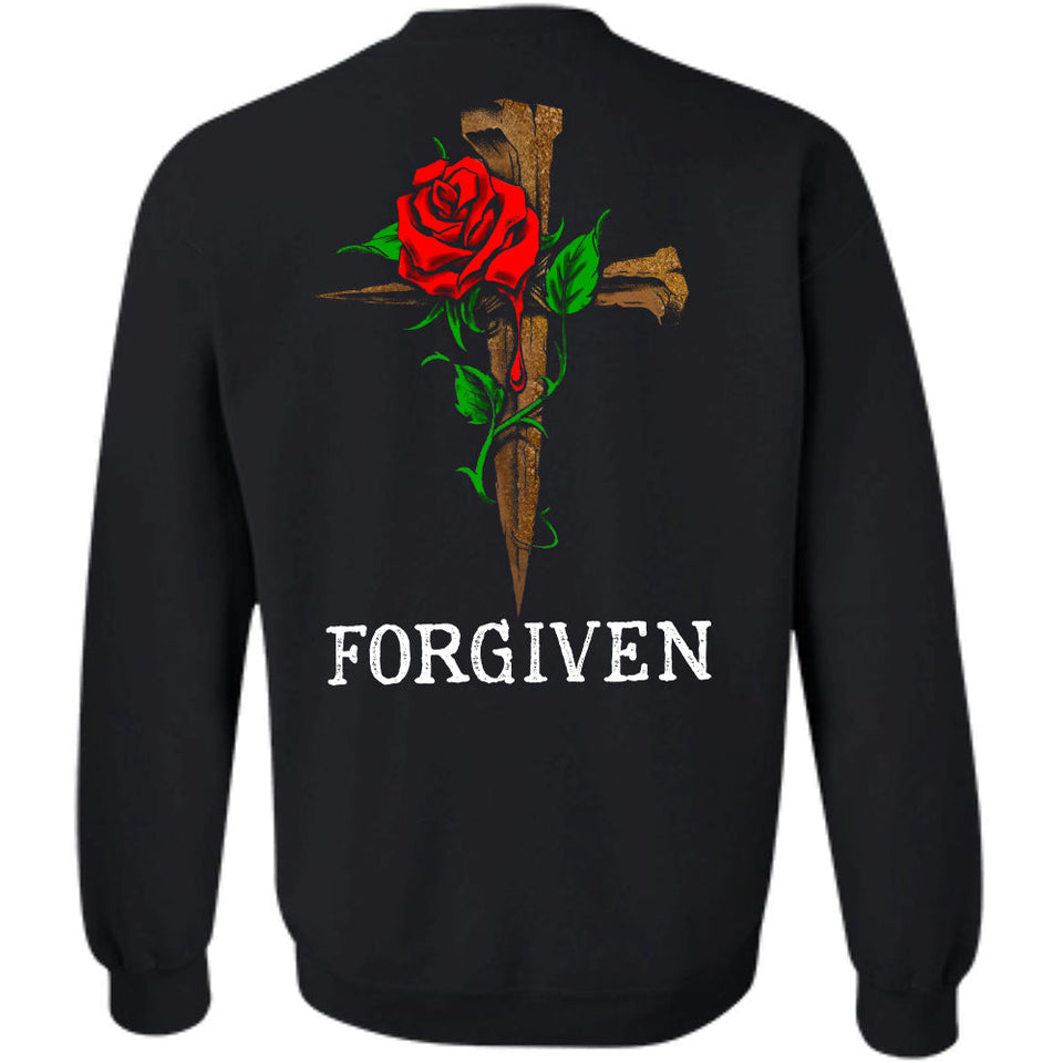 Jesus - Rose and Cross - Forgiven - Back-printed Apparel