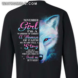 November Girl, I'm a warrior of Christ - Jesus, White Wolf Back-printed Apparel