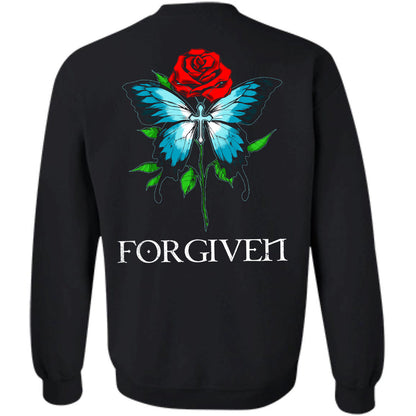 Jesus - Rose and Blue Butterfly - Forgiven - Back-printed Apparel