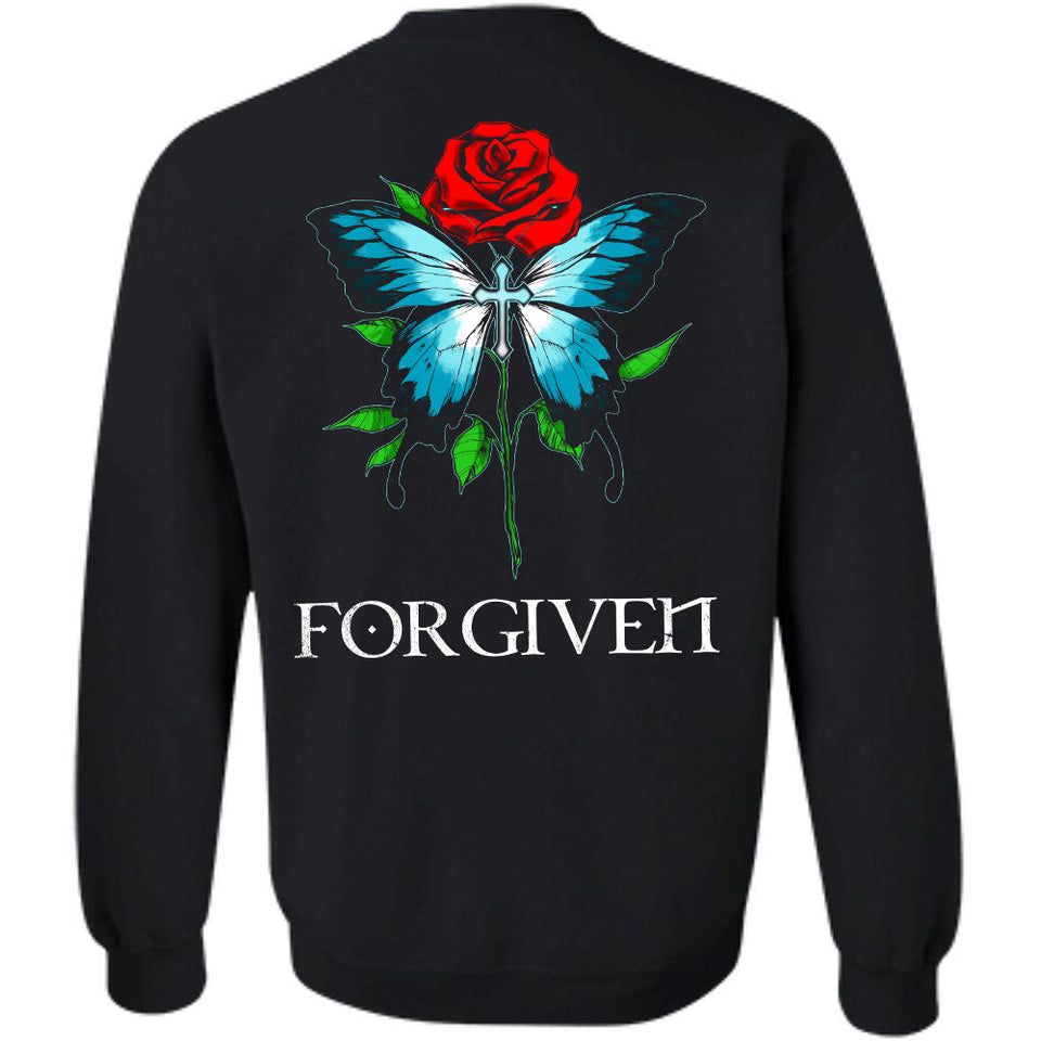 Jesus - Rose and Blue Butterfly - Forgiven - Back-printed Apparel