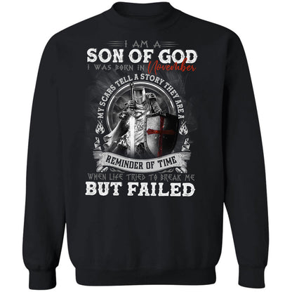 Born in November, I am a son of God - Jesus, Warrior Back-printed Apparel