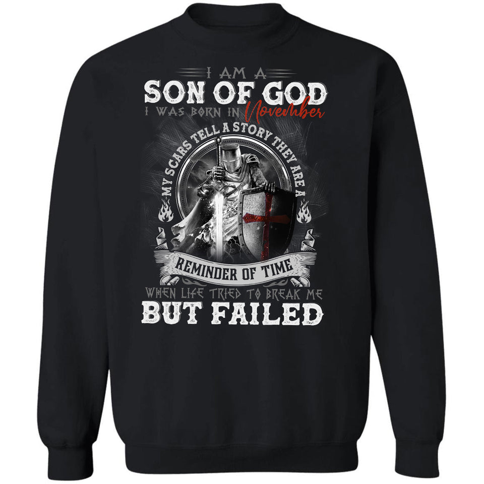 Born in November, I am a son of God - Jesus, Warrior Back-printed Apparel