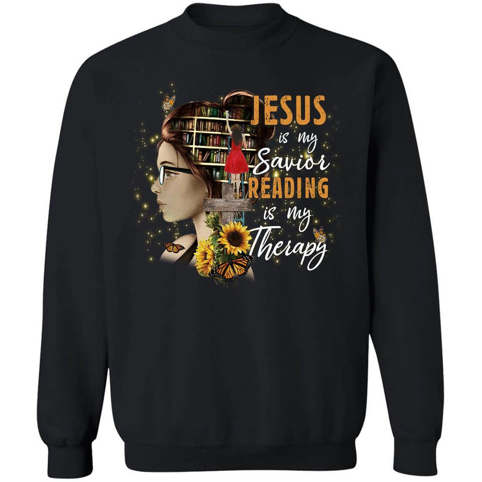 Beautiful girl, In the library, Jesus is my savior, Reading is my therapy - Jesus Apparel