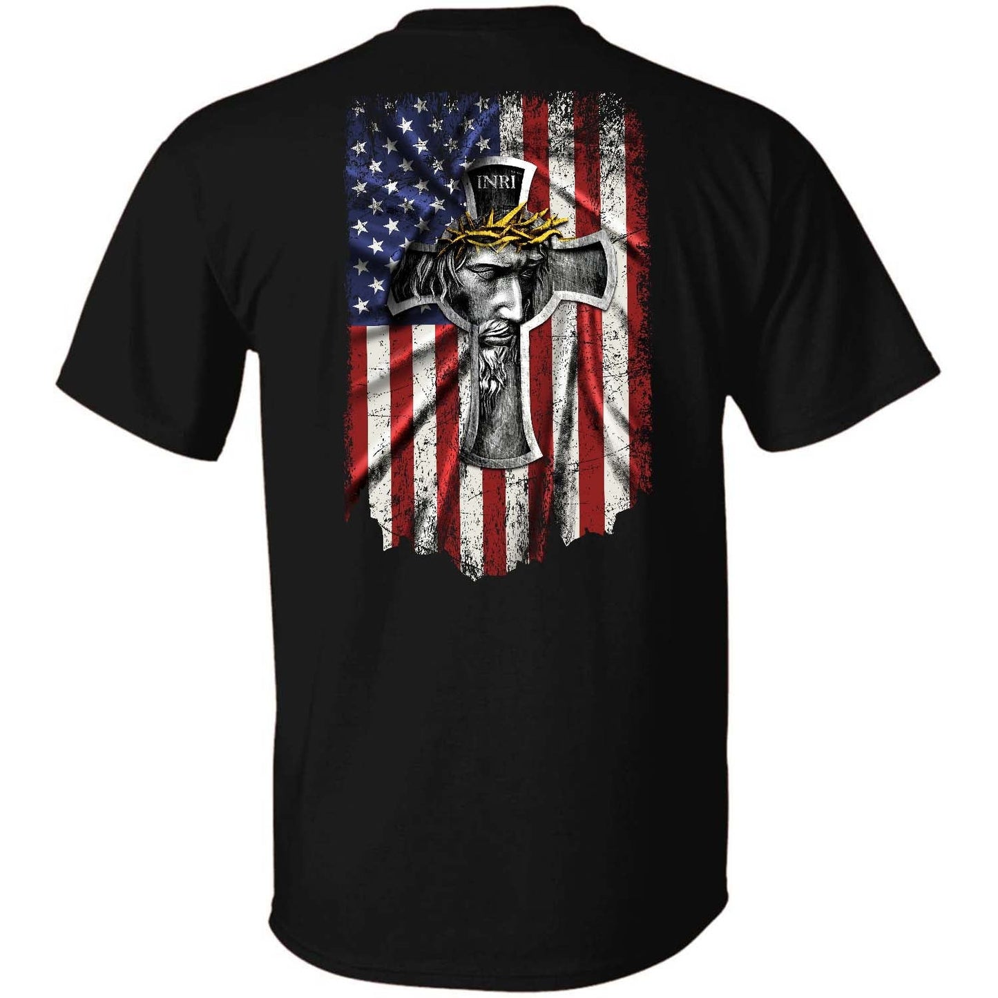 Us flag, Jesus painting, Crown of thorns, God blesses us - Jesus Back-printed Apparel