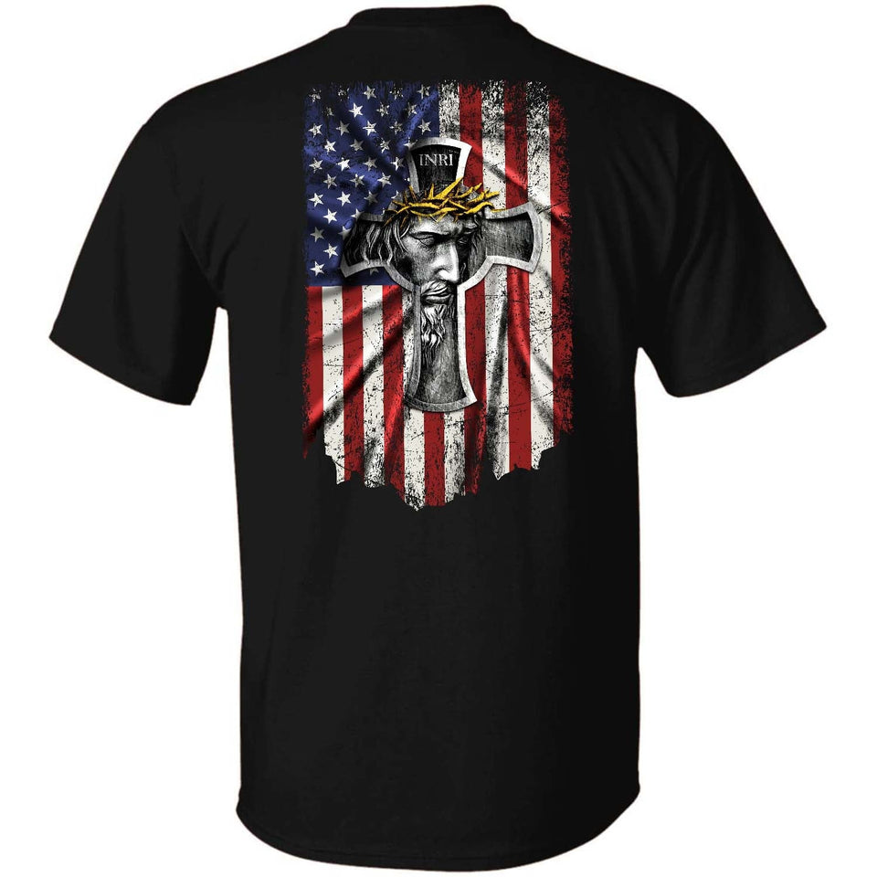 Us flag, Jesus painting, Crown of thorns, God blesses us - Jesus Back-printed Apparel