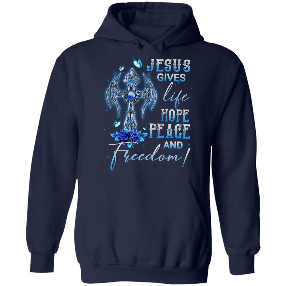 Cross symbol, Blue rose, Butterfly painting, Jesus gives life hope peace and freedom - Jesus Apparel