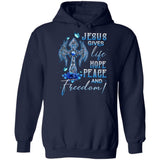 Cross symbol, Blue rose, Butterfly painting, Jesus gives life hope peace and freedom - Jesus Apparel