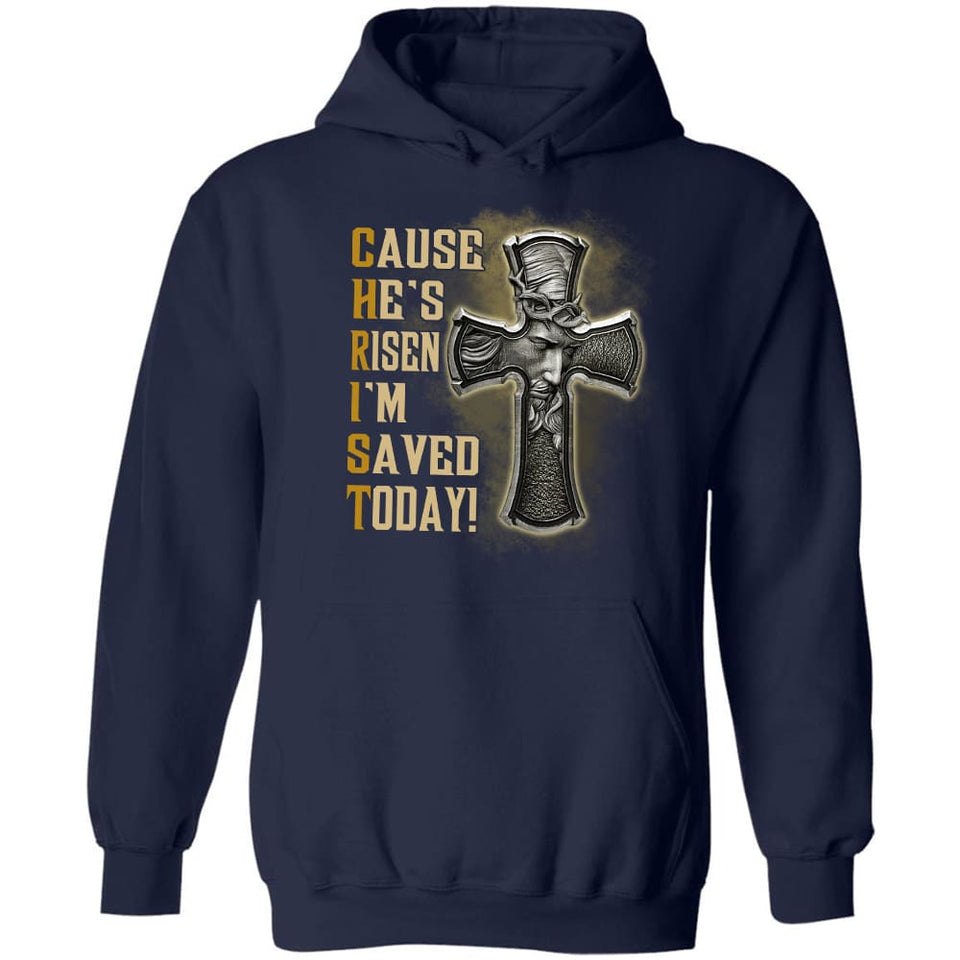 Jesus symbol, Black cross, Cause he's risen I'm saved today - Jesus Apparel