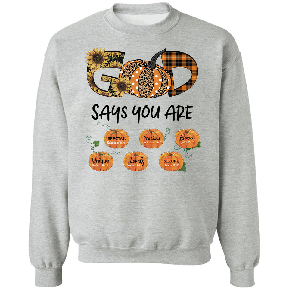 Autumn pumpkin, Sunflower, God says you are unique - Jesus Apparel