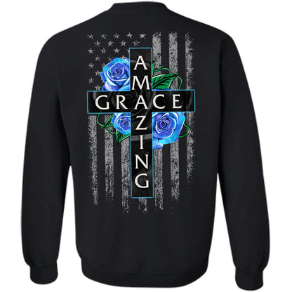 Jesus - Blue rose and Cross - Amazing Grace - Back-printed Apparel