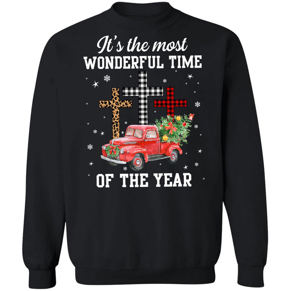 It's the most wonderful time of the year, Christmas, Red truck, Crosses - Jesus Apparel