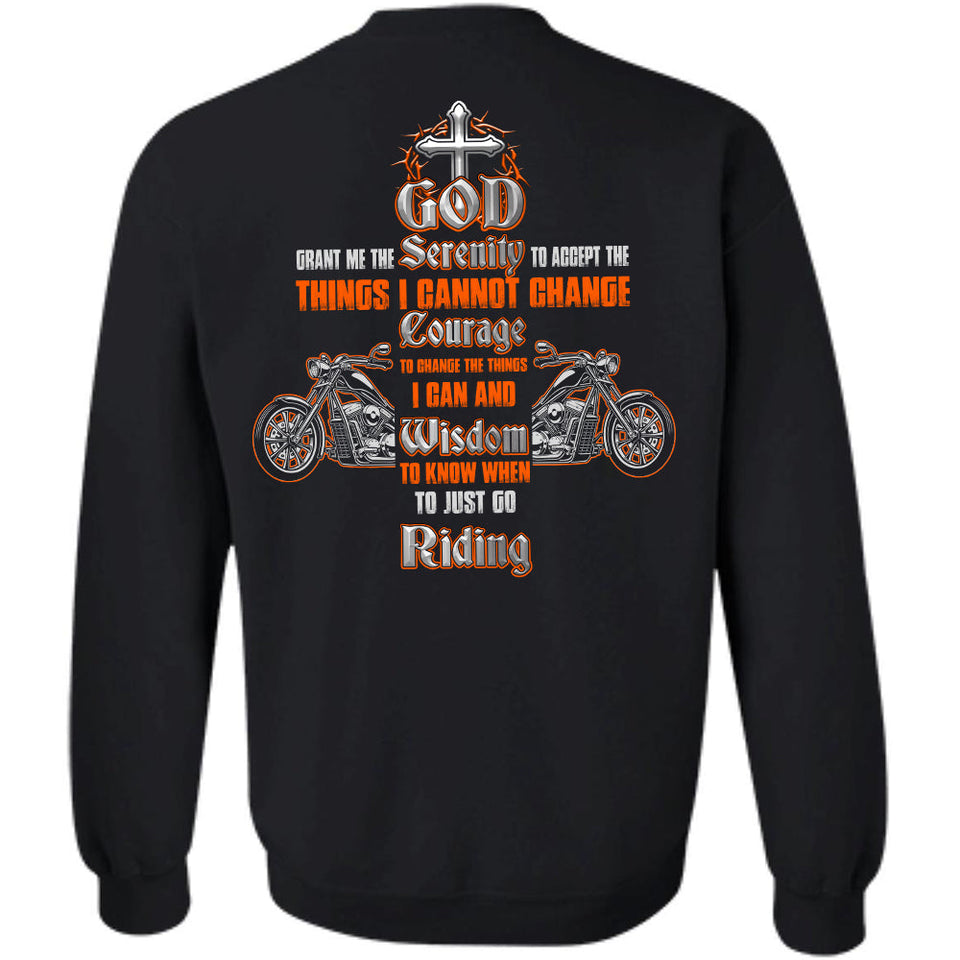 Jesus - Motorbike - God grant me wisdom to know when to just go riding - Back-printed Back Apparel