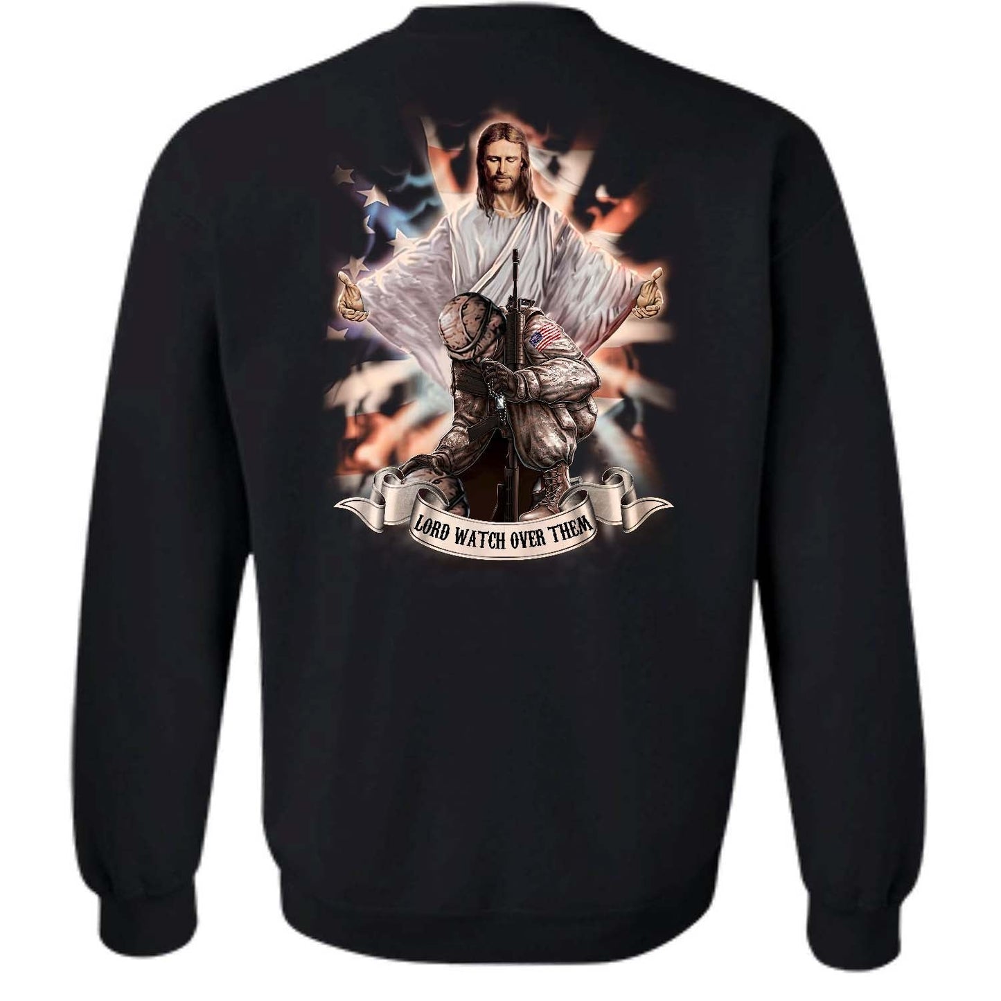 Jesus painting, Veteran in the arms of God, Lord watch over them - Jesus Back-printed Apparel