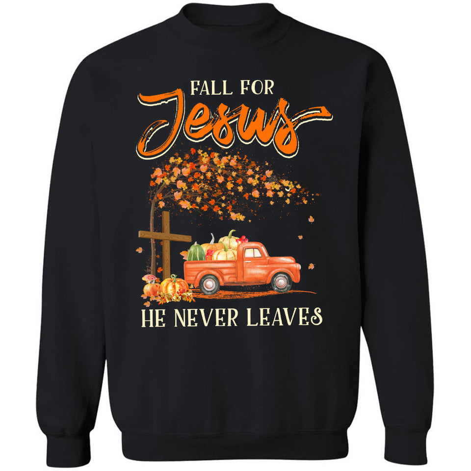 Pumpkin truck and maple tree - Fall for Jesus He never leaves - Jesus Apparel