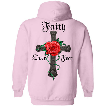 Jesus - Rose and Cross - Faith over fear - Back-printed Apparel