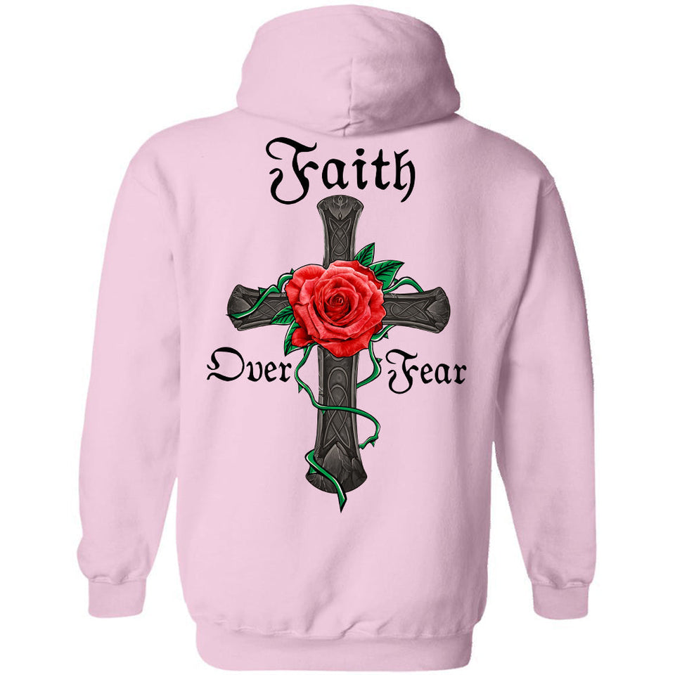 Jesus - Rose and Cross - Faith over fear - Back-printed Apparel