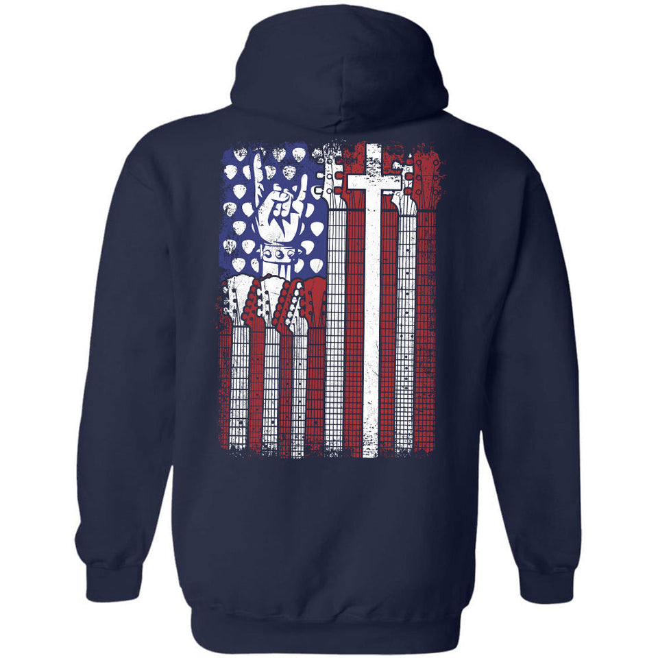 Rock hand sign, US flag - Jesus, Guitarist Back-printed Apparel