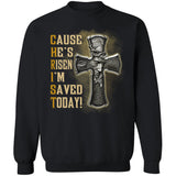 Jesus symbol, Black cross, Cause he's risen I'm saved today - Jesus Apparel