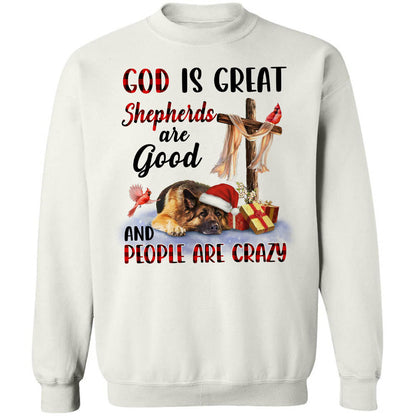 Old german shepherd dog, Christmas gift, God is great Shepherds are good - Jesus Apparel