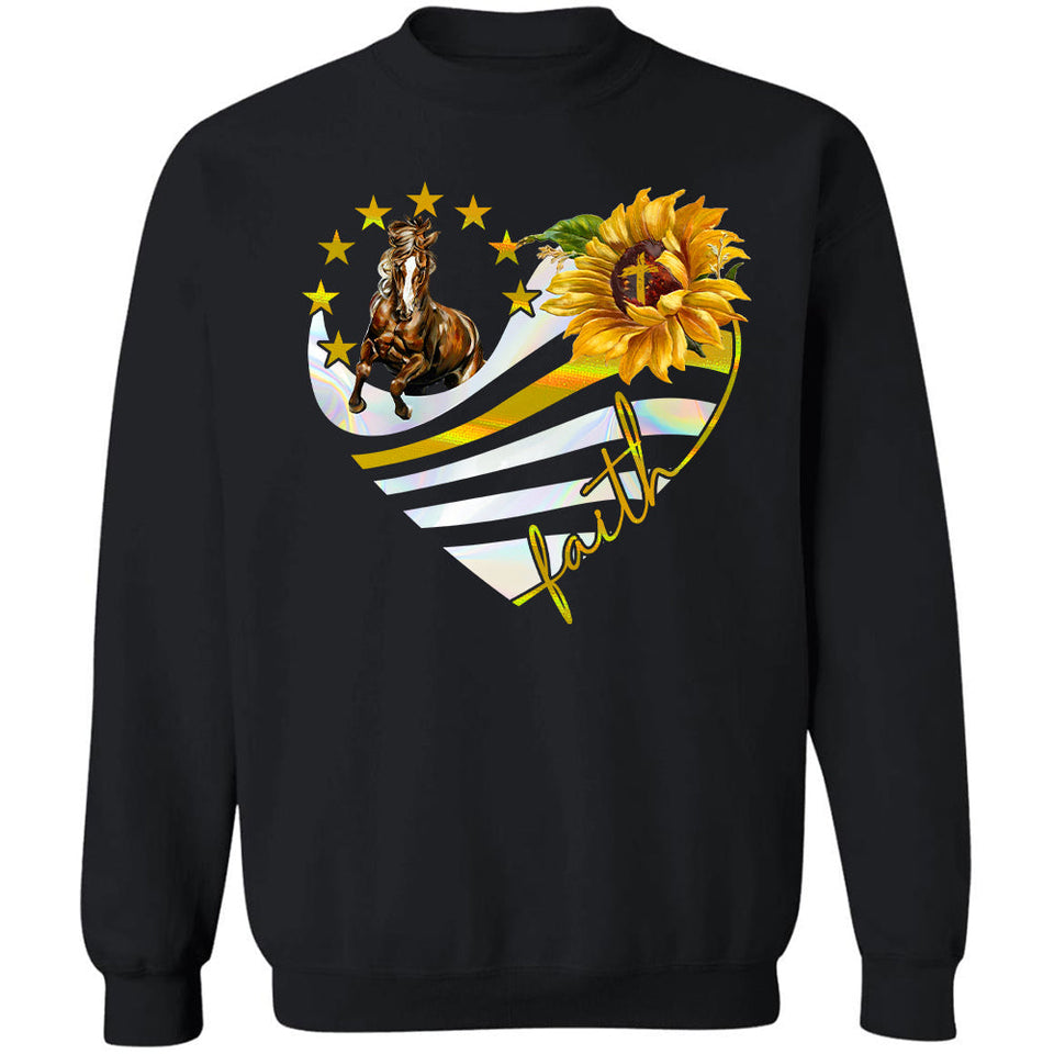 Running Horse, Sunflower, Faith heart shape - Jesus Apparel