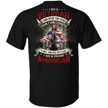 Jesus apparel, American flag, I am a veteran - Jesus Back-printed Apparel