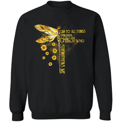 Golden dragonfly drawing, Sunflower, I can do all things - Jesus Apparel