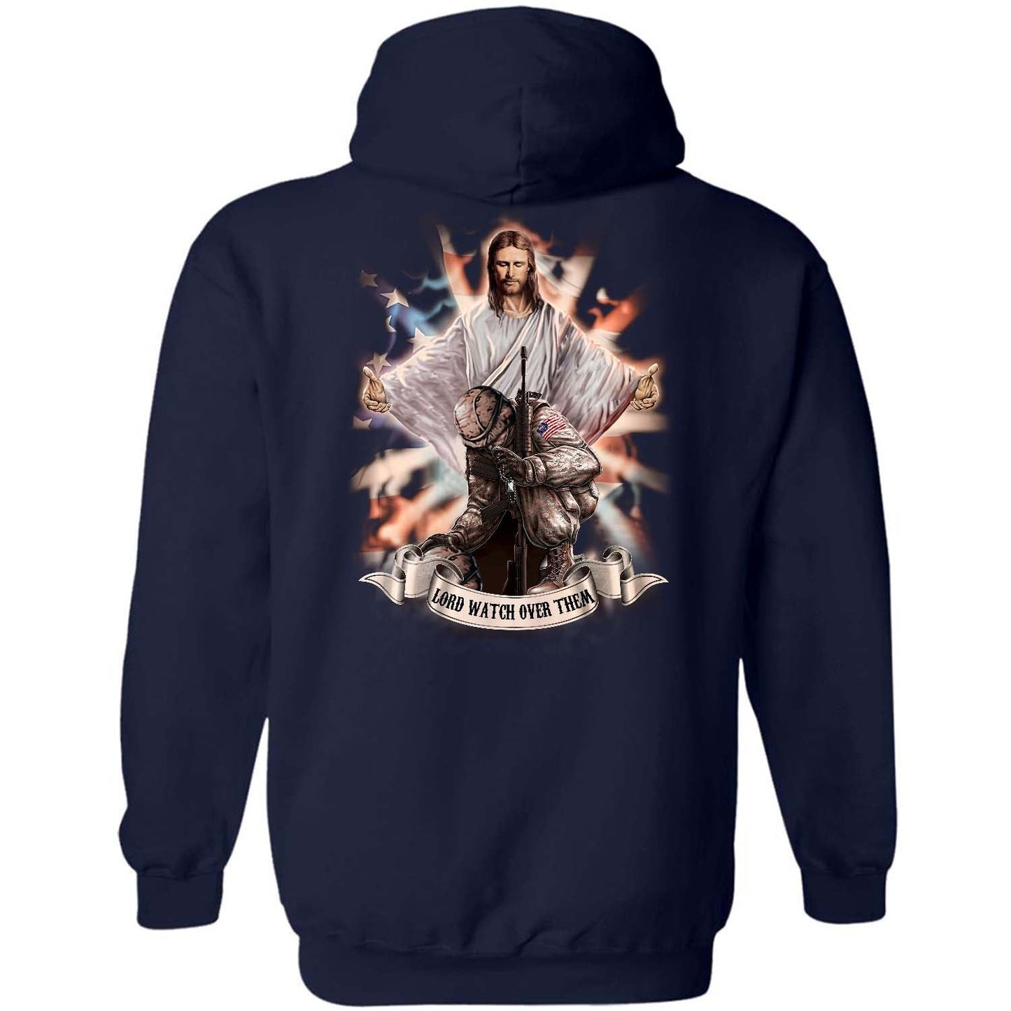 Jesus painting, Veteran in the arms of God, Lord watch over them - Jesus Back-printed Apparel