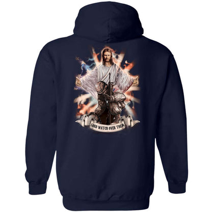 Jesus painting, Veteran in the arms of God, Lord watch over them - Jesus Back-printed Apparel