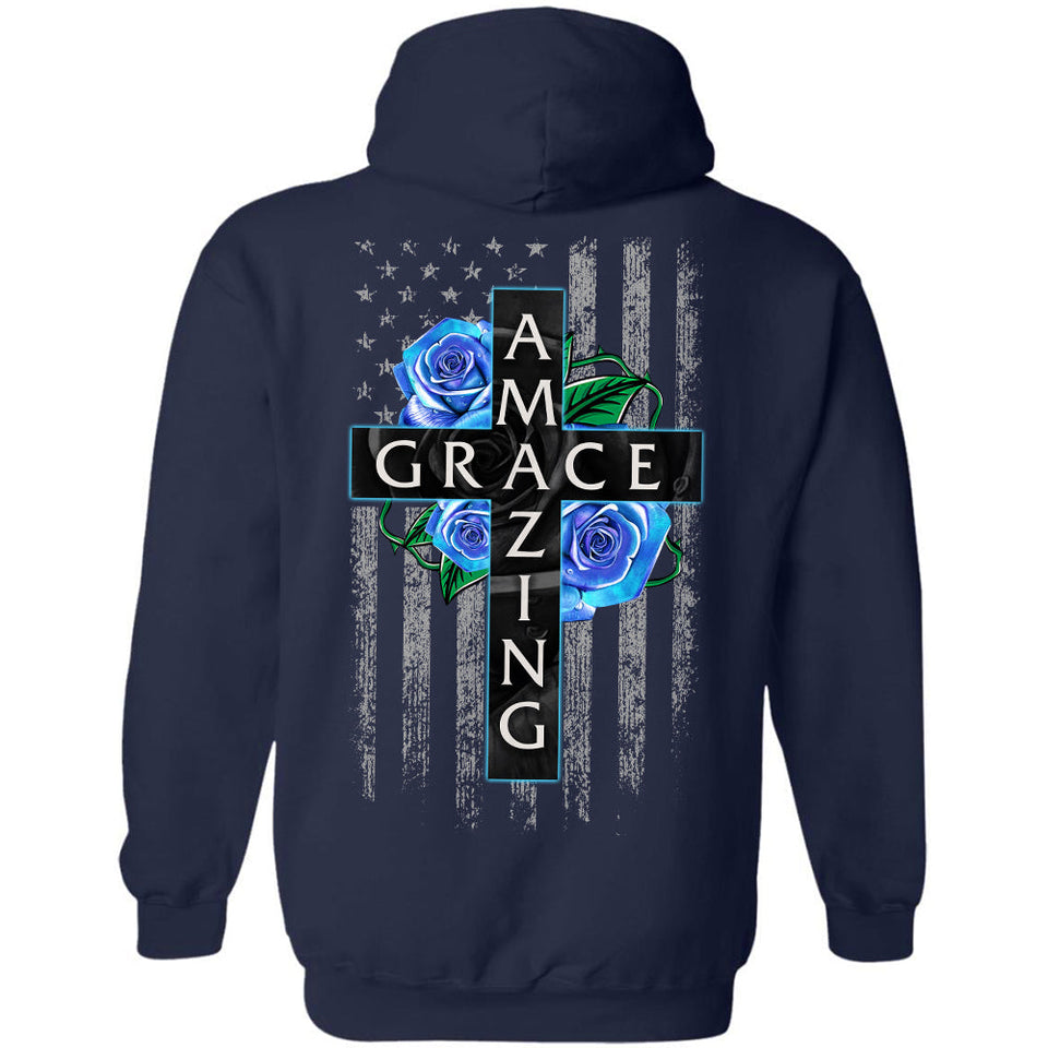Jesus - Blue rose and Cross - Amazing Grace - Back-printed Apparel