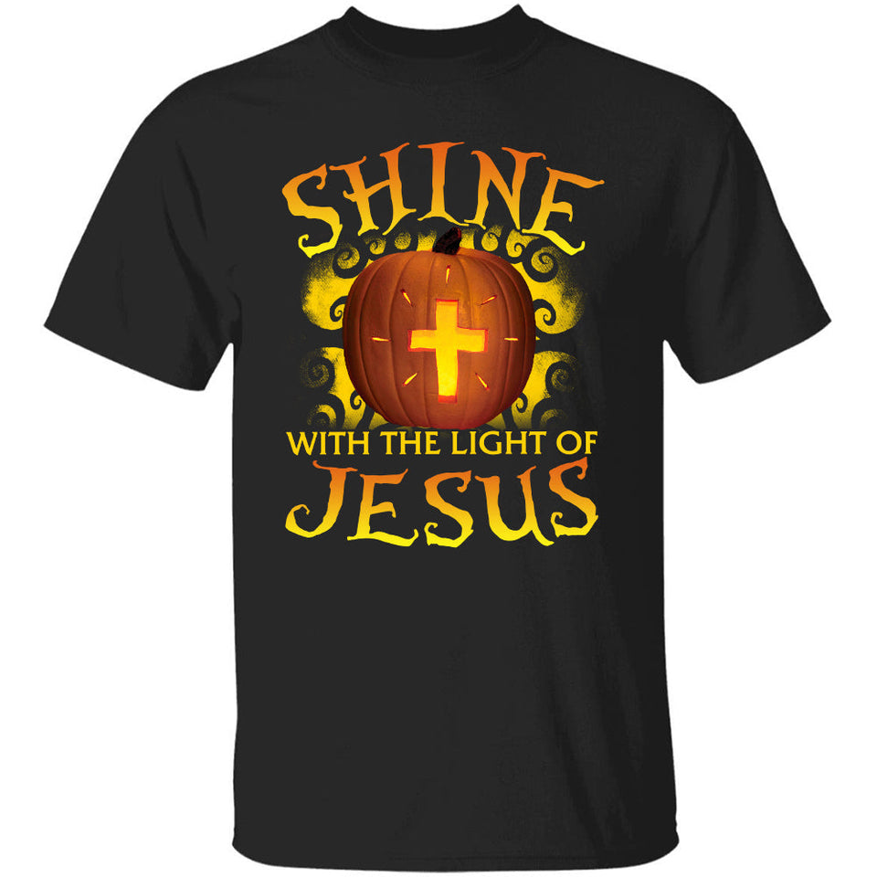 Halloween apparel, Golden cross, Big pumpkin, Shine with the light of Jesus - Jesus Apparel