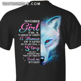 November Girl, I'm a warrior of Christ - Jesus, White Wolf Back-printed Apparel