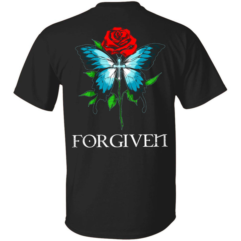 Jesus - Rose and Blue Butterfly - Forgiven - Back-printed Apparel
