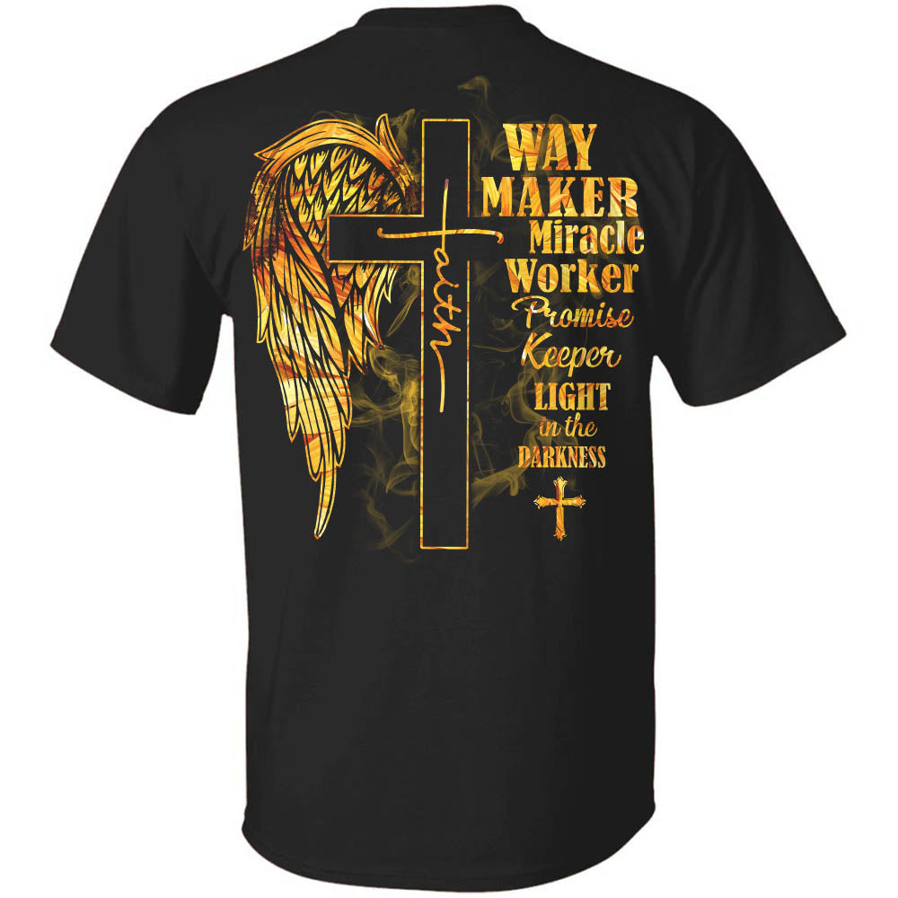 Golden cross, Phoenix wings, Way maker miracle worker - Back-printed Apparel