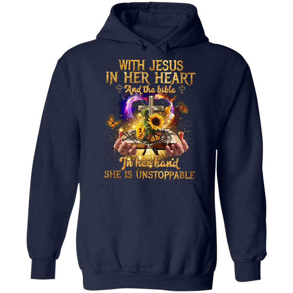 With Jesus in her heart, She is unstoppable - Jesus Apparel