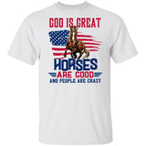Running horse, US flag, God is great, Horses are good, People are crazy - Jesus Apparel