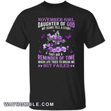November Girl, Daughter of God, Purple Roses and silver cross - Jesus Apparel