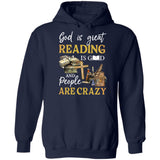 Old books, Wooden cross, God is great, Reading is Good and people are crazy - Jesus Apparel