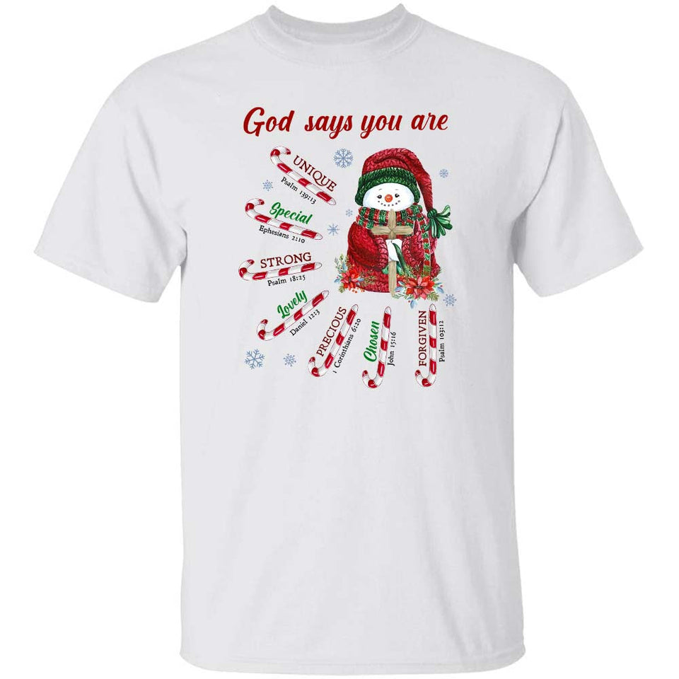 Snowman, Peppermint candy cane, God says you are unique - Jesus, Christmas, Winter Apparel