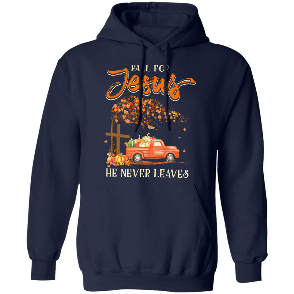 Pumpkin truck and maple tree - Fall for Jesus He never leaves - Jesus Apparel