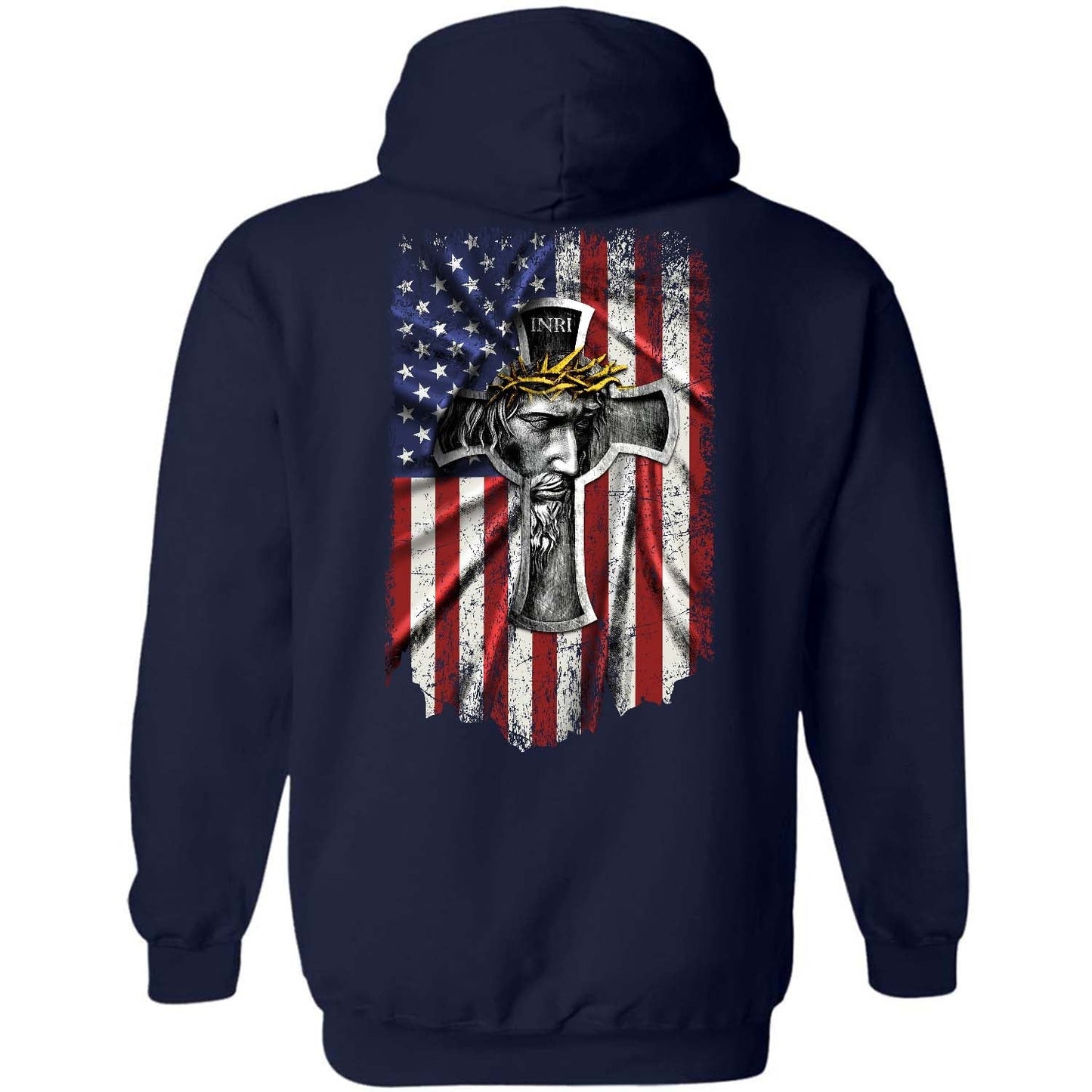Us flag, Jesus painting, Crown of thorns, God blesses us - Jesus Back-printed Apparel