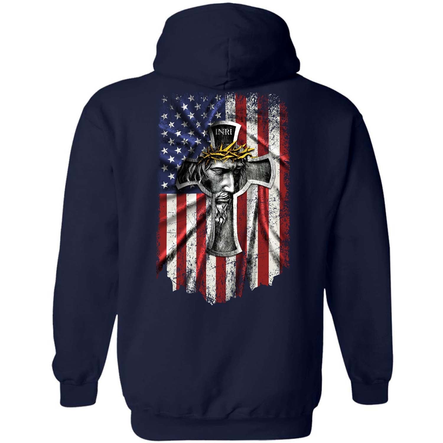 Us flag, Jesus painting, Crown of thorns, God blesses us - Jesus Back-printed Apparel