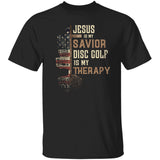 Cross short, US flag, Jesus is my savior, Disc Golf is my therapy - Jesus, Gold Apparel