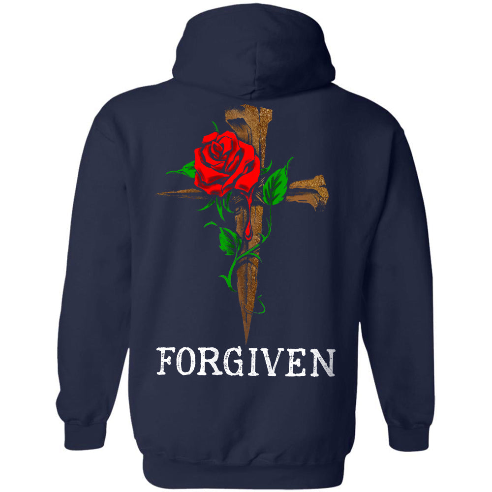 Jesus - Rose and Cross - Forgiven - Back-printed Apparel