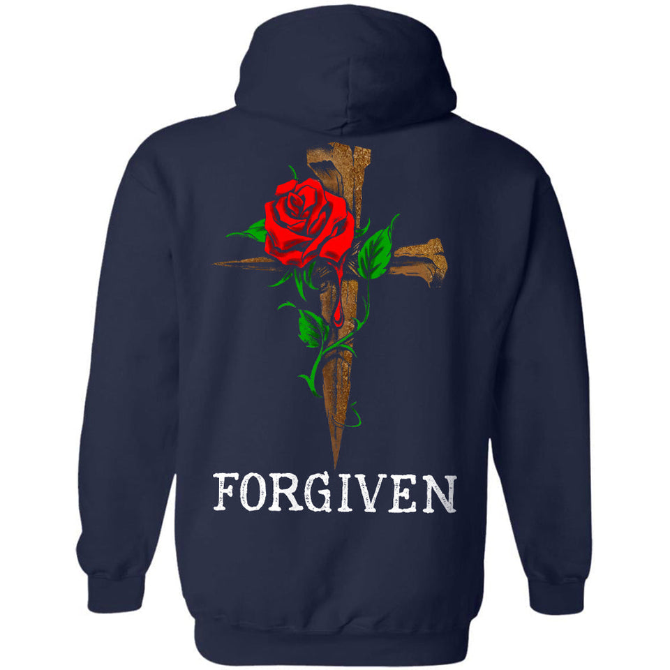 Jesus - Rose and Cross - Forgiven - Back-printed Apparel