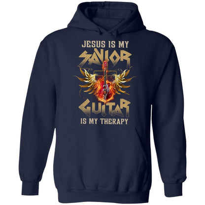 Rock, Guitar on fire, Jesus is my savior, Guitar is my therapy - Jesus Apparel