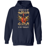 Rock, Guitar on fire, Jesus is my savior, Guitar is my therapy - Jesus Apparel