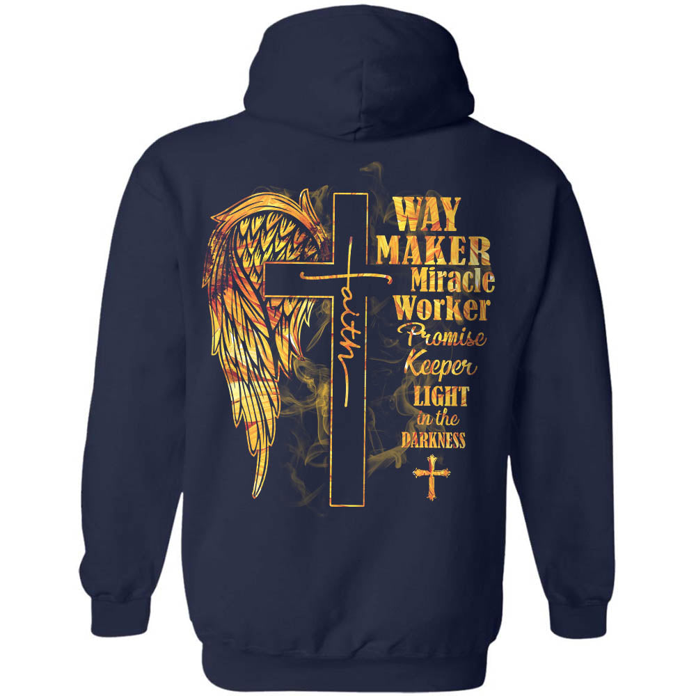 Golden cross, Phoenix wings, Way maker miracle worker - Back-printed Apparel