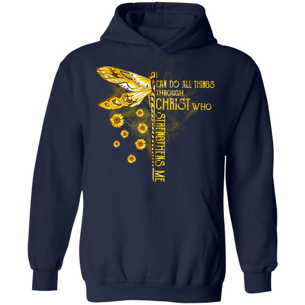 Golden dragonfly drawing, Sunflower, I can do all things - Jesus Apparel