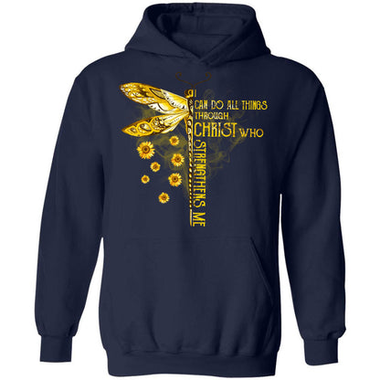 Golden dragonfly drawing, Sunflower, I can do all things - Jesus Apparel